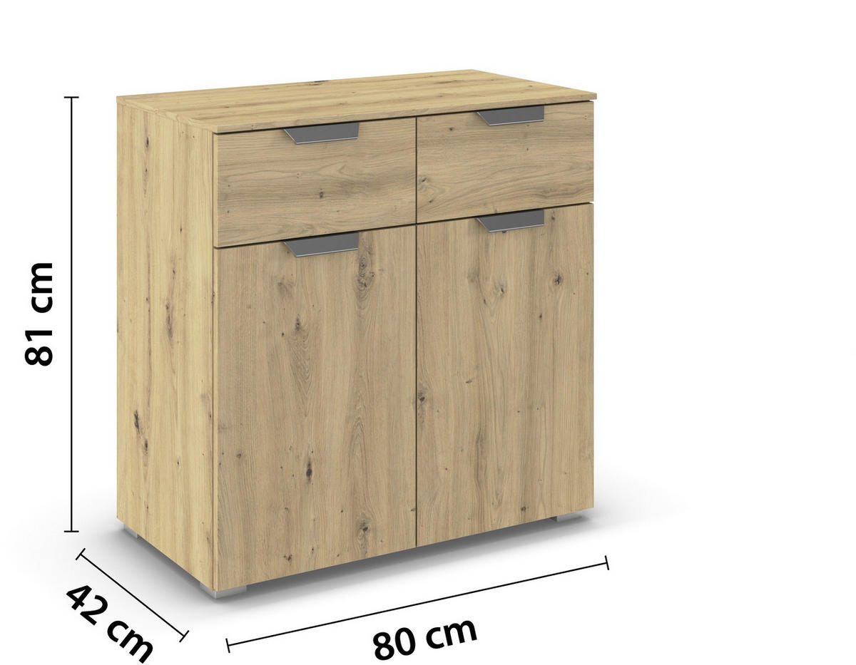 KOMMODE  in 80/81/42 cm  - Chromfarben/Eiche Artisan, Design, Holzwerkstoff/Metall (80/81/42cm) - Carryhome