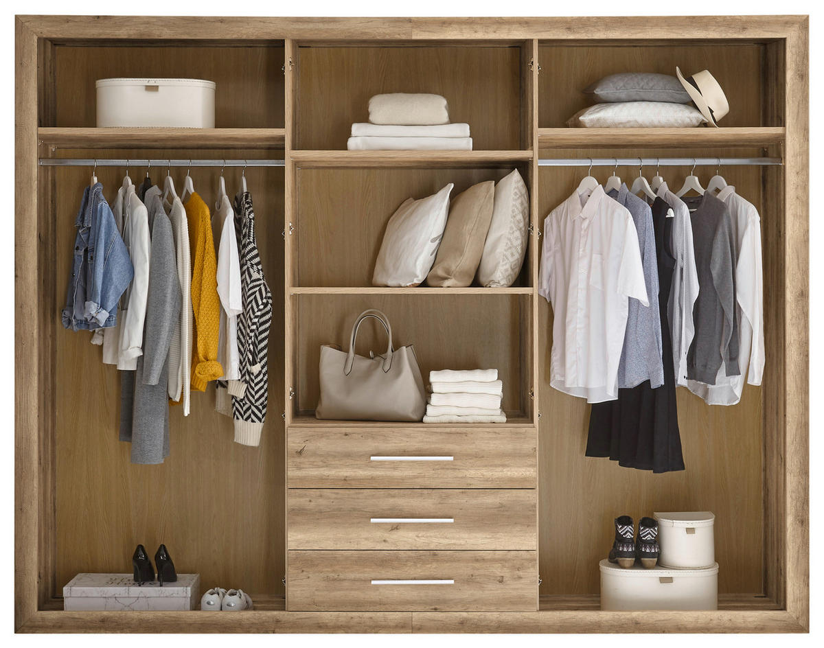 DREHTÜRENSCHRANK 289/225/59 cm,  in Weiß, Eichefarben, 6-türig  - Eichefarben/Silberfarben, MODERN, Holzwerkstoff/Kunststoff (289/225/59cm) - MID.YOU