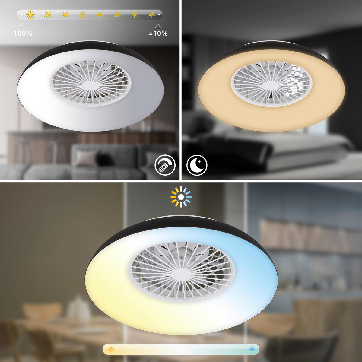 Deckenleuchte mit Ventilator 60/19 cm  - Schwarz/Weiß, Design, Kunststoff (60/19cm)