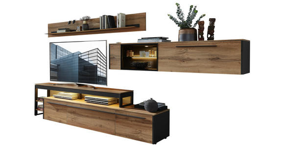 WOHNWAND in Grau, Eichefarben - Eichefarben/Grau, MODERN, Holzwerkstoff/Metall (319/178/50cm) - Hom`in