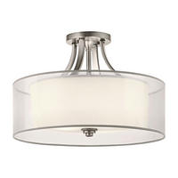 DECKENLEUCHTE Lacey 50.8/33.7 cm   - Silberfarben, ROMANTIK / LANDHAUS, Glas/Textil (50.8/33.7cm) - Elstead Lighting