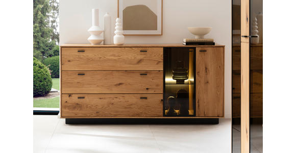 SIDEBOARD Anthrazit, Eichefarben  179/86/44 cm  - Eichefarben/Anthrazit, Natur, Glas/Holz (179/86/44cm) - Linea Natura