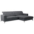 ECKSOFA Grau Cord  - Schwarz/Grau, KONVENTIONELL, Textil/Metall (290/178cm) - Cantus