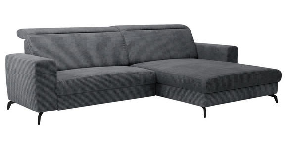 ECKSOFA Grau Cord  - Schwarz/Grau, KONVENTIONELL, Textil/Metall (290/178cm) - Cantus