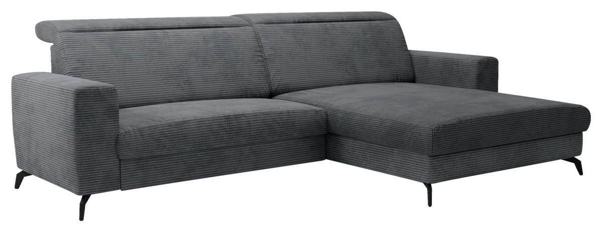 ECKSOFA in Cord Grau  - Schwarz/Grau, Konventionell, Textil/Metall (290/178cm) - Sit & More