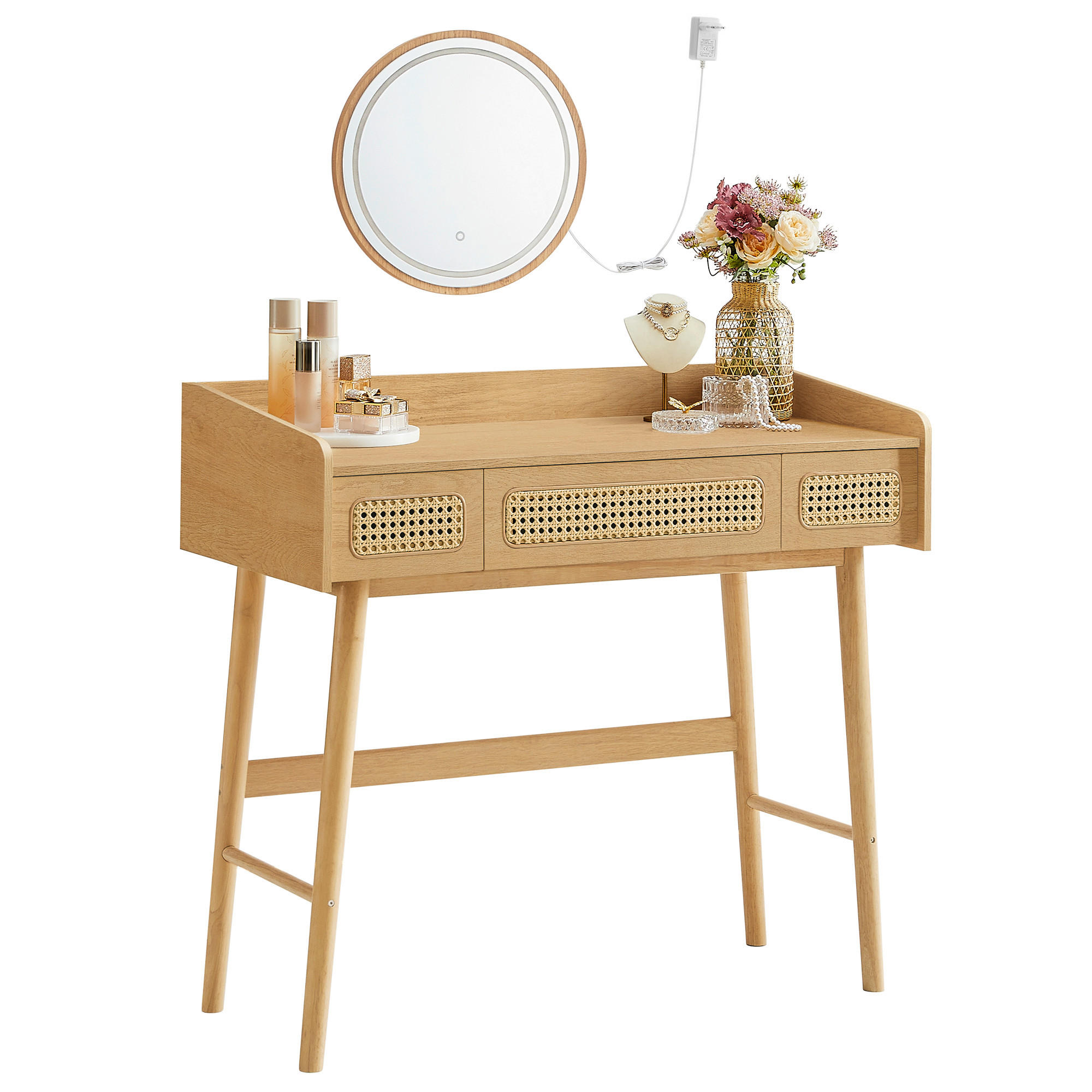 SCHMINKTISCH Zypresse massiv Eichefarben  - Eichefarben, Basics, Holz/Holzwerkstoff (90/82/43cm)
