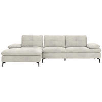 ECKSOFA in Velours Ecru  179/301 cm  - Ecru/Schwarz, Design, Textil/Metall (179/301cm) - Chilliano