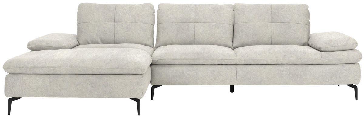 ECKSOFA in Velours Ecru  179/301 cm  - Ecru/Schwarz, Design, Textil/Metall (179/301cm) - Chilliano