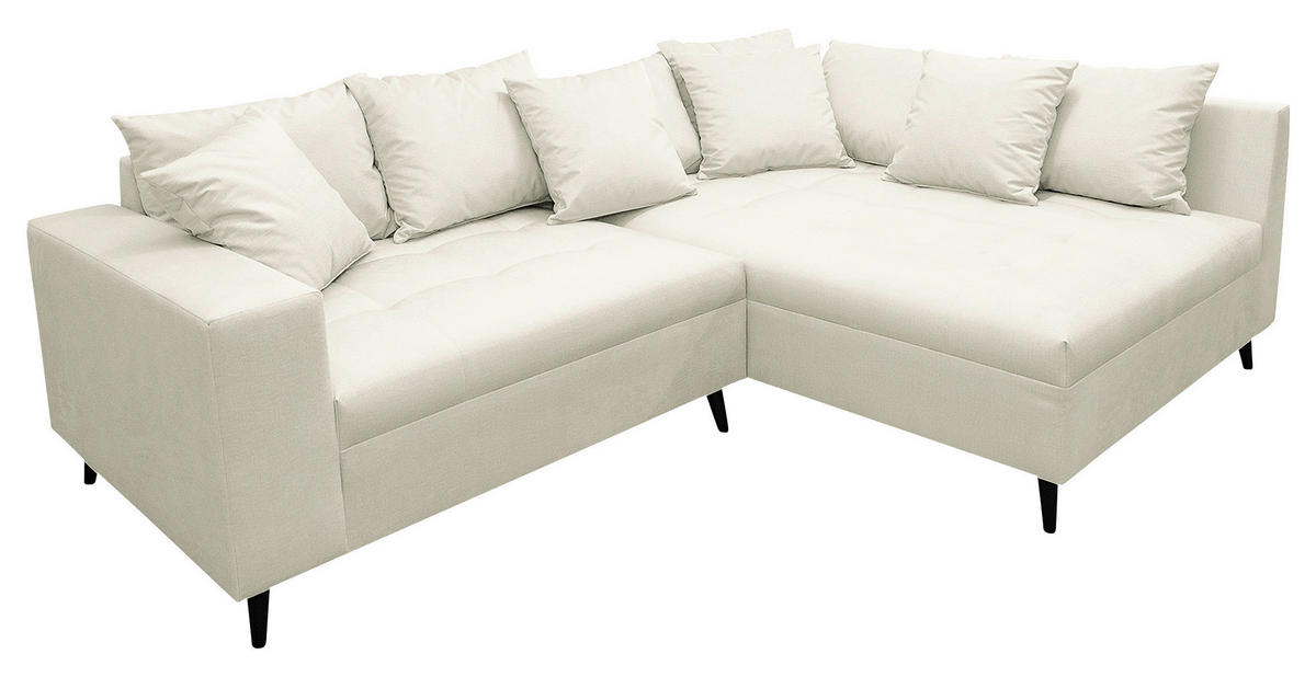 Ecksofa inkl. Hocker in Mikrofaser Hellgrau  - Hellgrau/Schwarz, Design, Holz/Textil (247/174cm) - MID.YOU