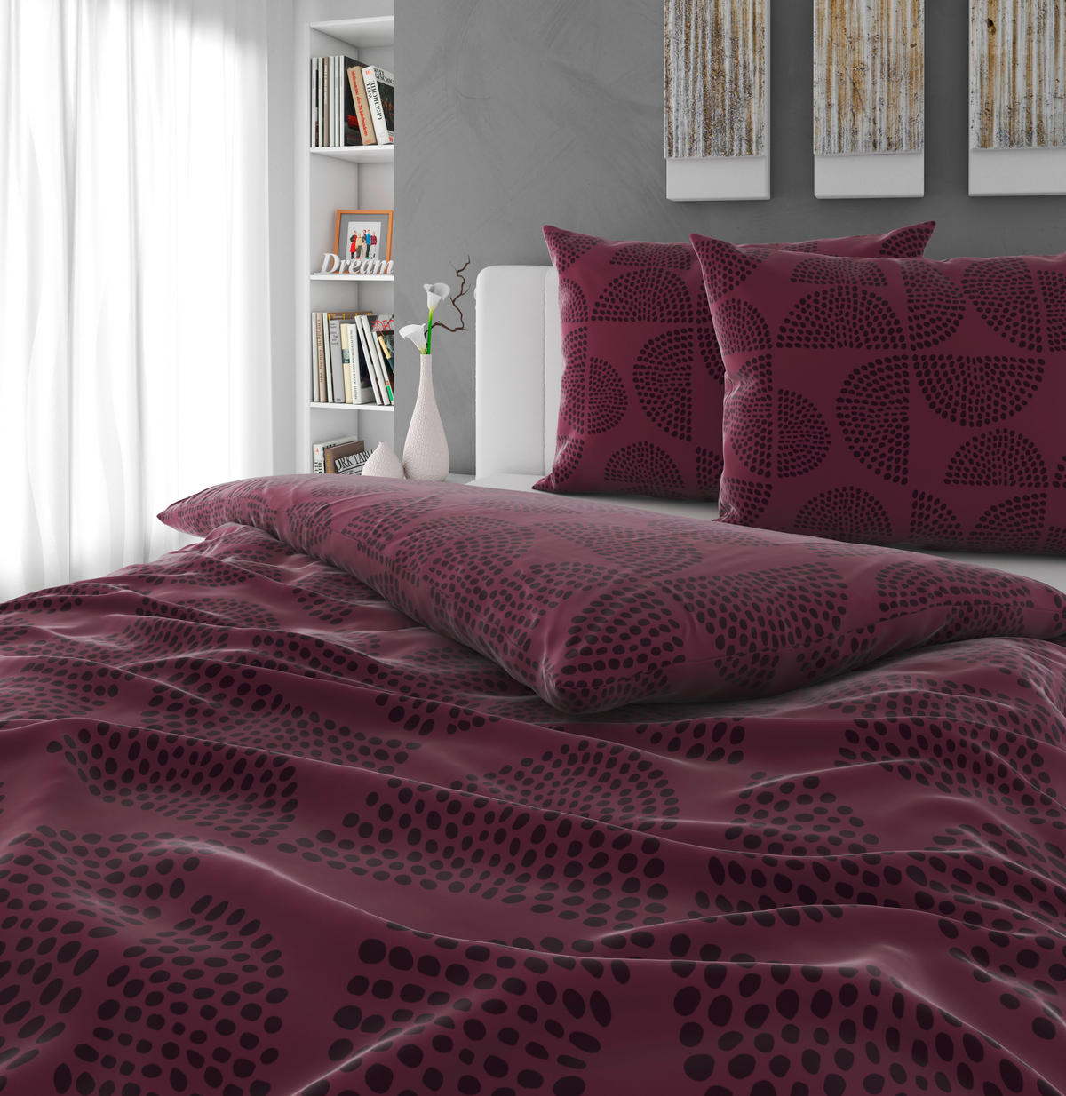 POSTELJNINA 140/200 cm saten večbarvno, bordo  - večbarvno/bordo, Konvencionalno, tekstil (140/200cm) - Novel