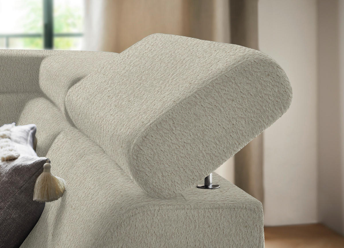 ECKSOFA in Teddystoff Ecru  - Ecru/Schwarz, Design, Textil/Metall (260/203cm) - Stylife
