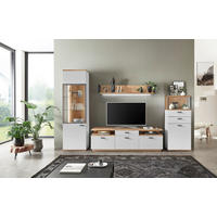 WOHNWAND  in Weiss, Eiche Artisan 320/206/50 cm  - Weiss/Schwarz, Design, Glas/Holzwerkstoff (320/206/50cm) - Stylife
