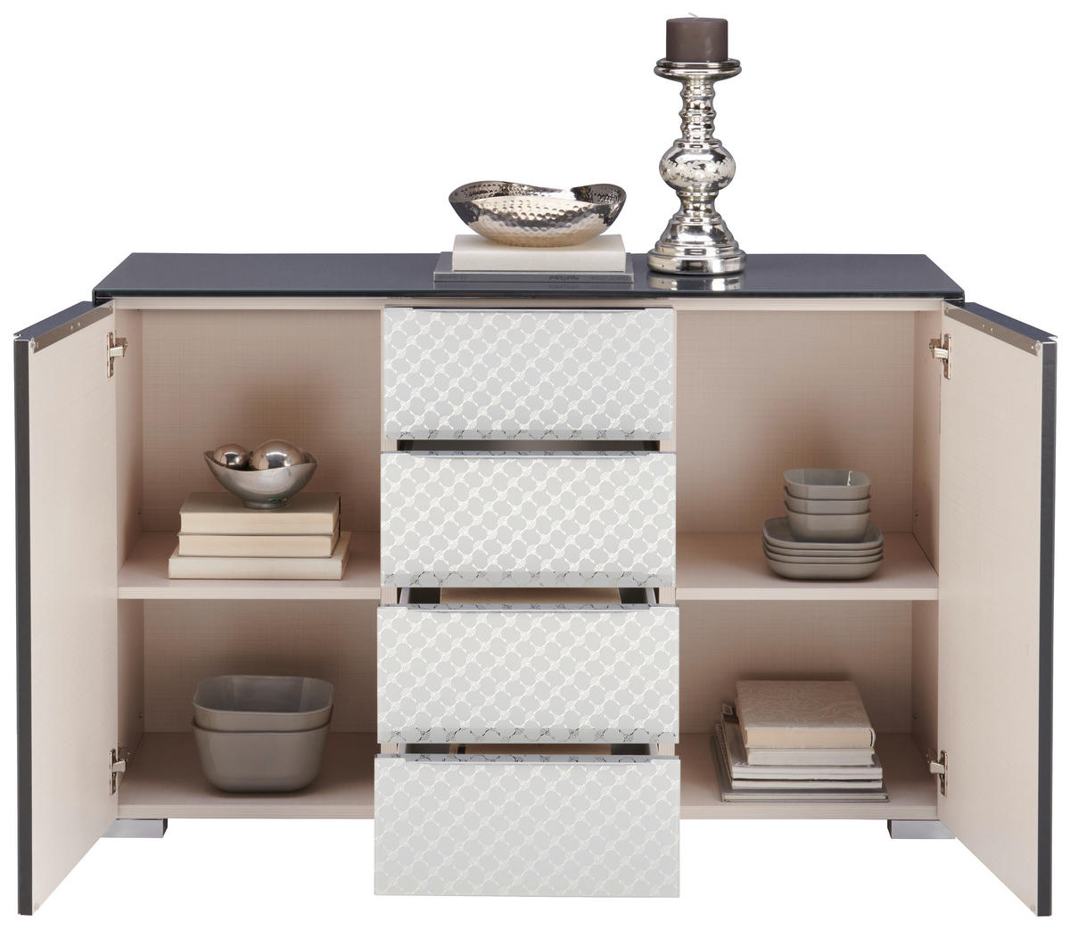 KOMMODE 120/77/40 cm  in Hellgrau, Dunkelgrau  - Chromfarben/Dunkelgrau, Design, Glas/Holzwerkstoff (120/77/40cm) - Joop!