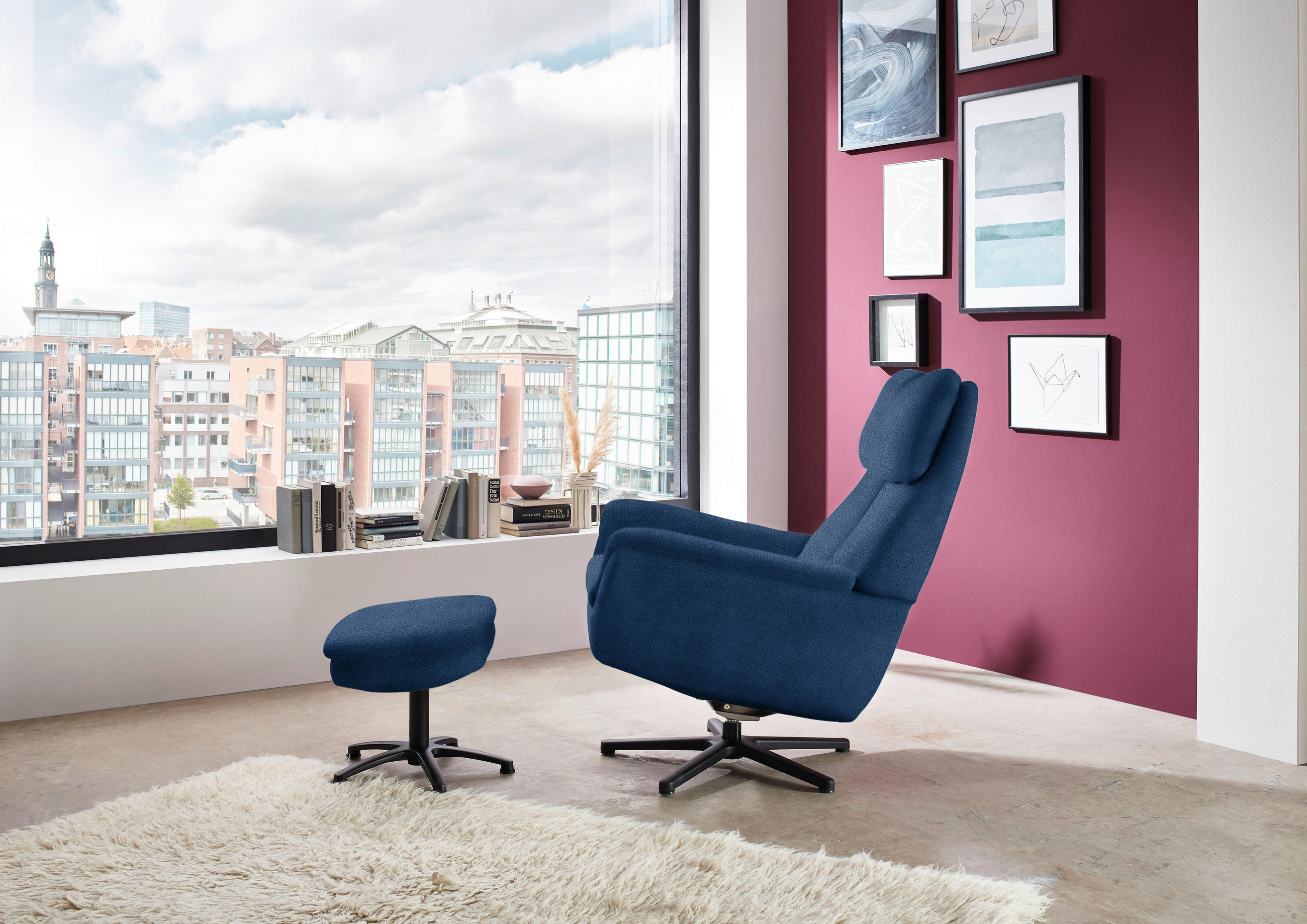 RELAXSESSEL in Textil Dunkelblau  - Schwarz/Dunkelblau, Design, Textil/Metall (79/108/89cm) - Beldomo Style