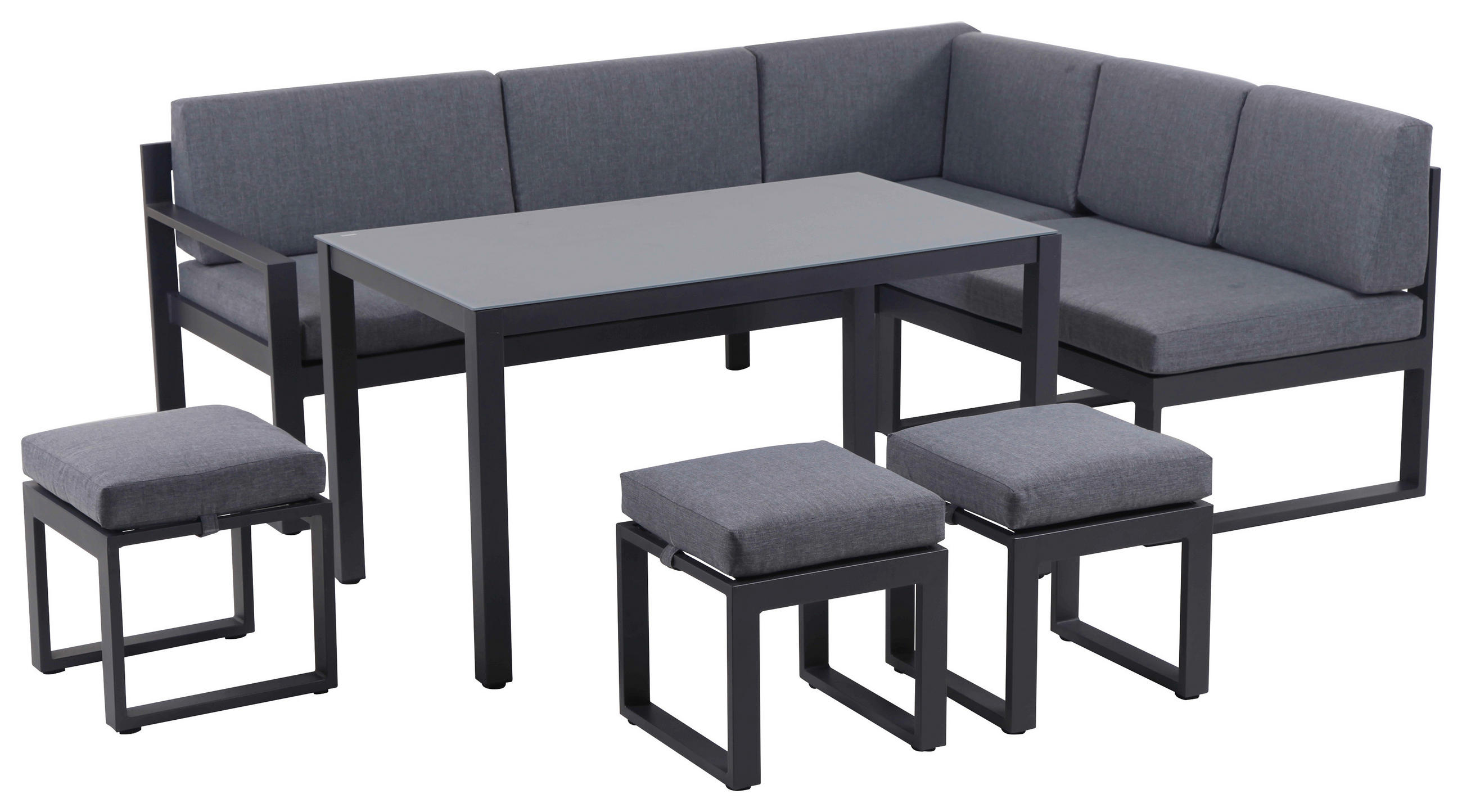 LOUNGESET 6 delar  - mörkgrå/ljusgrå, Design, metall/glas (213/169cm) - Ambia Garden