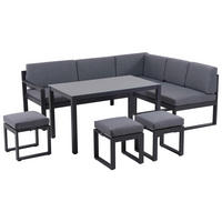 VRTNA GARNITURA   metal, staklo, tekstil  antracit, svijetlo siva, tamno siva    - boje grafita/tamno siva, Moderno, staklo/metal (213/169cm) - Ambia Garden