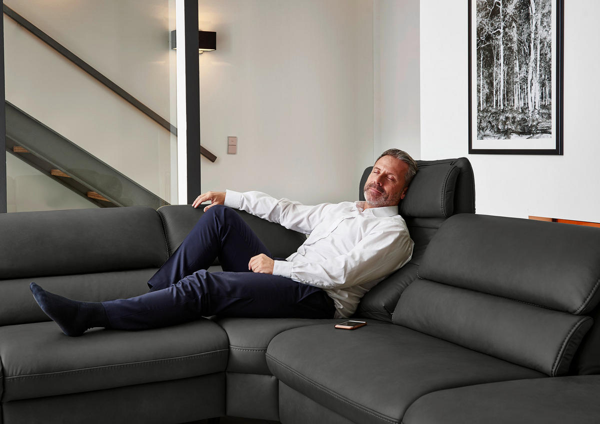 ECKSOFA Schwarz Echtleder  - Schwarz, Design, Leder/Metall (280/246cm) - Hukla