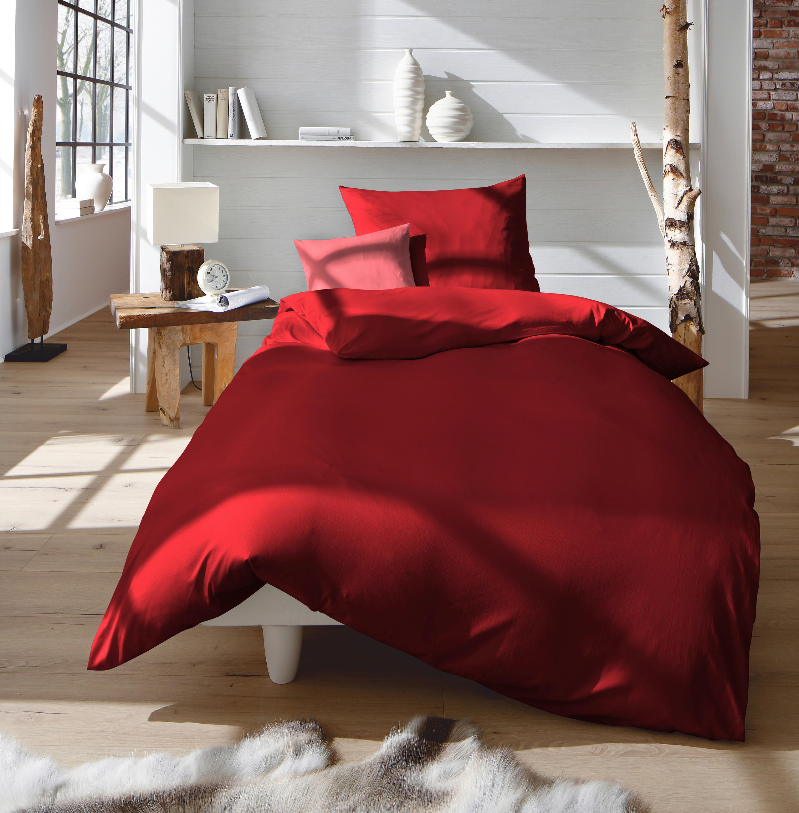 BETTWÄSCHE Makosatin 135/200 cm  - Rot, Basics, Textil (135/200cm) - Fleuresse