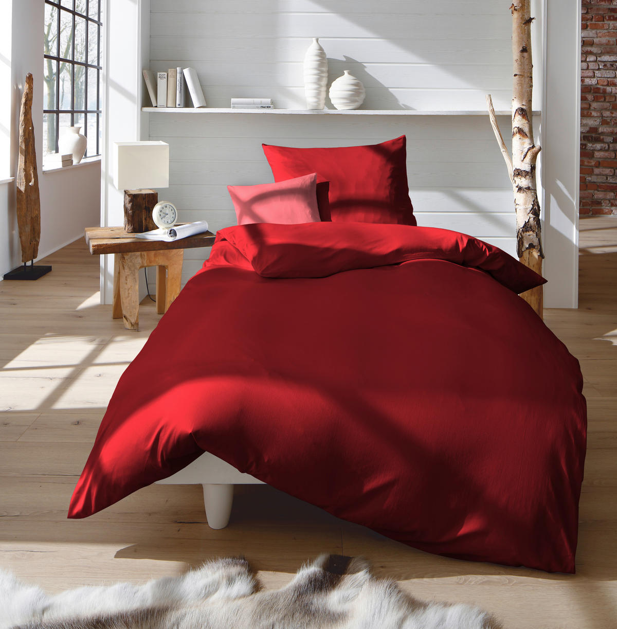 BETTWÄSCHE Makosatin 155/220 cm  - Rot, Basics, Textil (155/220cm) - Fleuresse