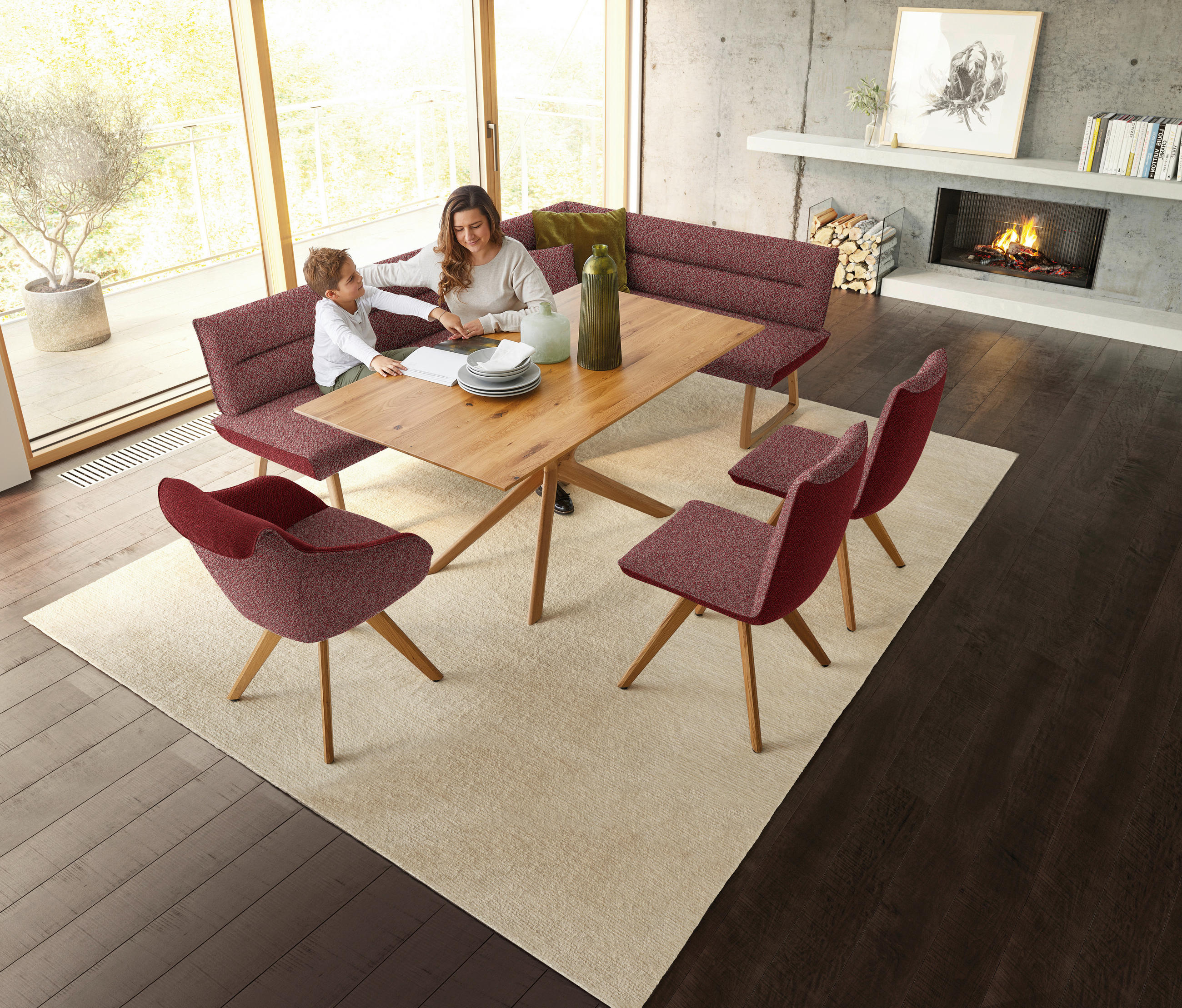 ECKBANK 162/237 cm  in Rot  - Eichefarben/Rot, Design, Holz/Textil (162/237cm) - Koinor