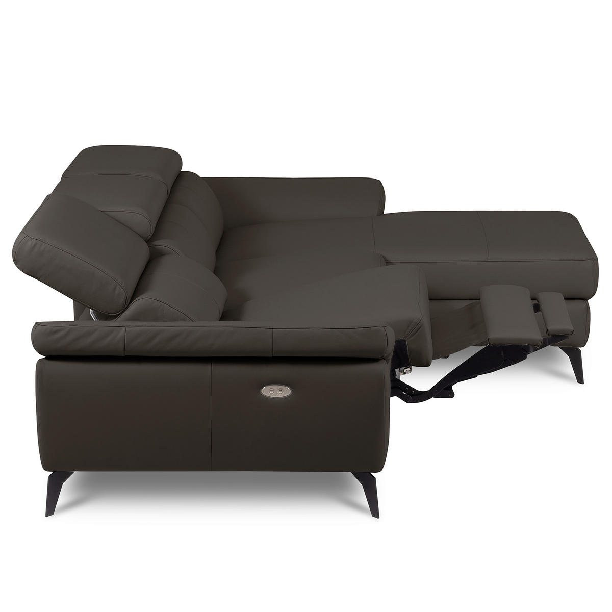 ECKSOFA SONO in Lederlook Echtleder Dunkelbraun Armteilverstellung, Kopfteilverstellung  252/179 cm  - Dunkelbraun/Schwarz, Design, Leder/Textil (252/179cm) - Livetastic