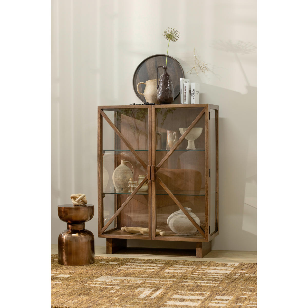 VITRINE Kella in massiv Mangoholz Dunkelbraun  - Dunkelbraun, Design, Glas/Holz (100/132/44cm) - Livetastic