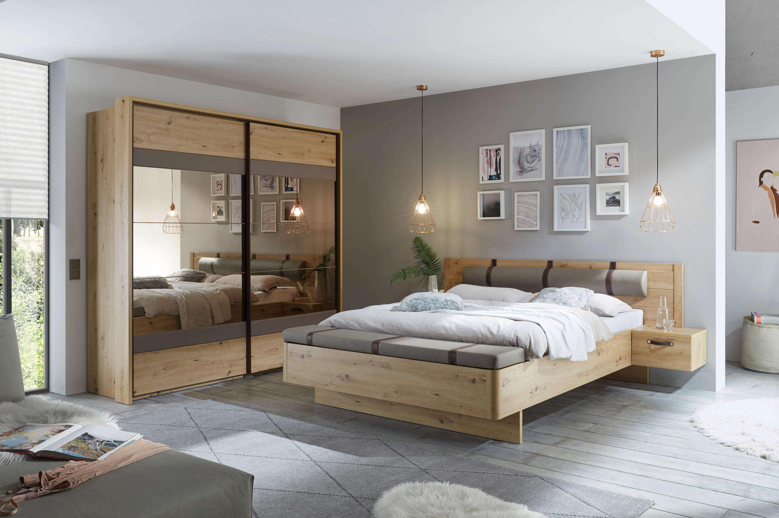 BETTANLAGE - Taupe/Eiche Artisan, MODERN, Textil (140/190cm) - MID.YOU