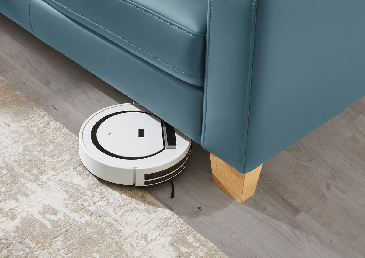 ECKSOFA in Echtleder Blau  - Blau/Eiche Bianco, Natur, Leder/Holz (235/257cm) - Valdera