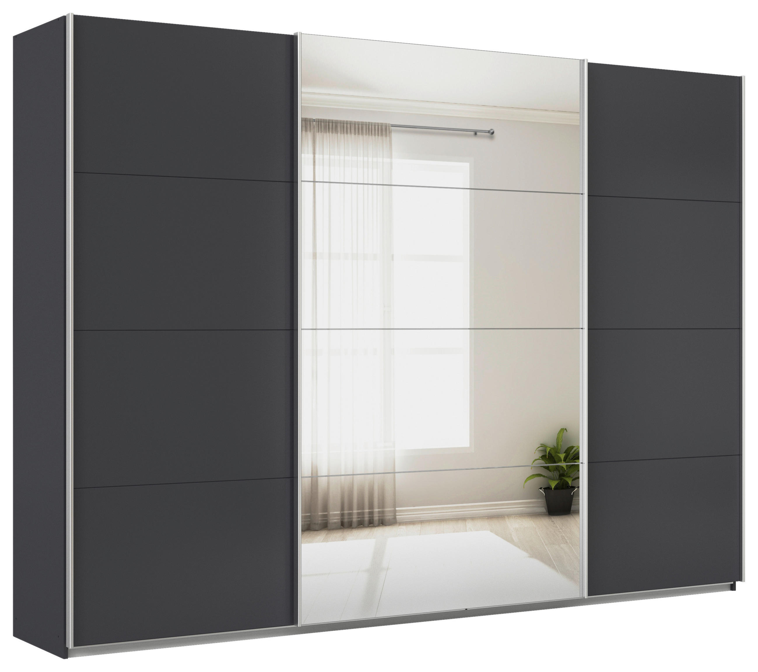 SCHWEBETÜRENSCHRANK in Dunkelgrau  - Dunkelgrau/Alufarben, Konventionell, Glas/Holzwerkstoff (315/210/62cm) - Xora