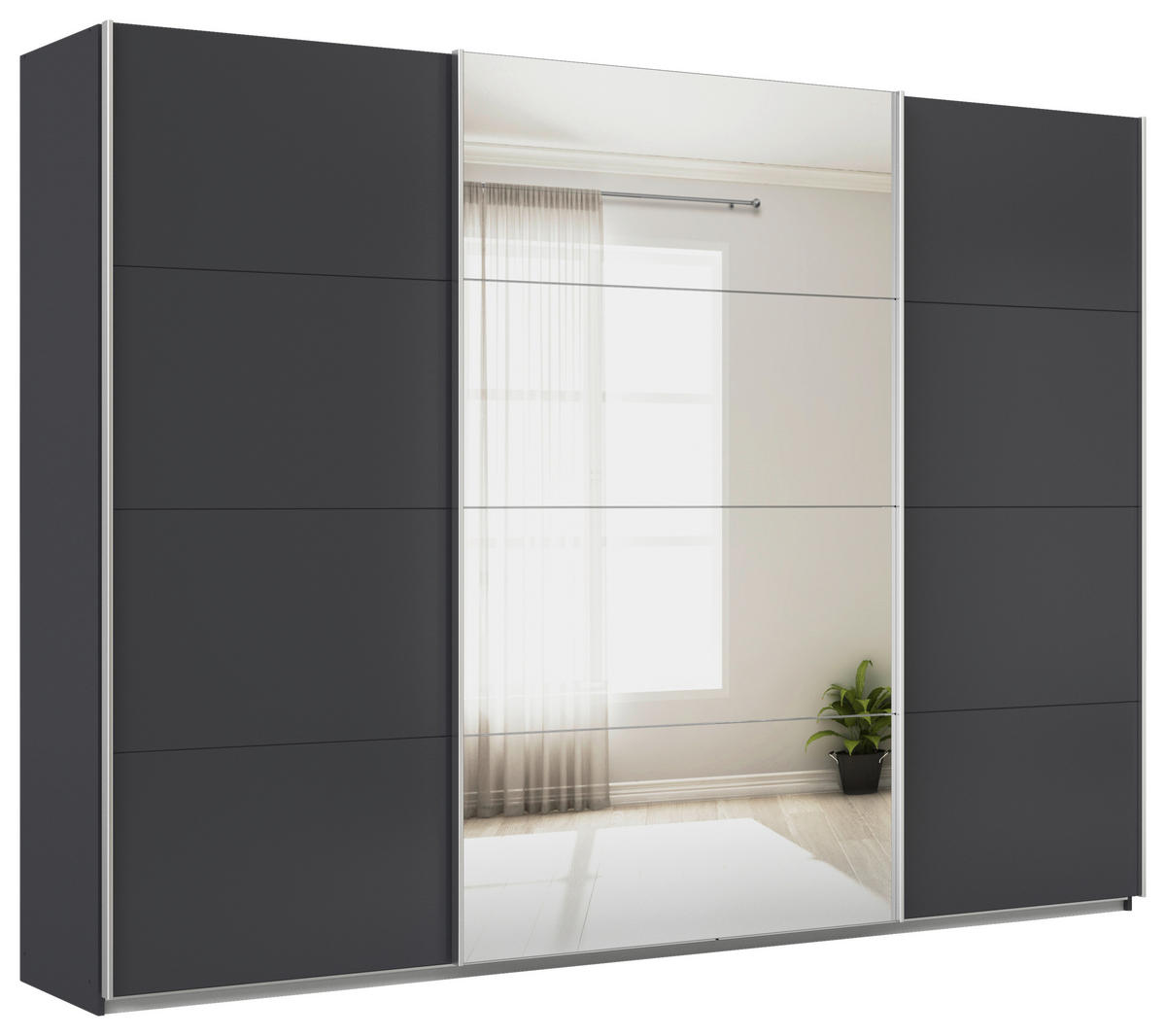 SCHWEBETÜRENSCHRANK in Dunkelgrau  - Dunkelgrau/Alufarben, Konventionell, Glas/Holzwerkstoff (315/210/62cm) - Xora