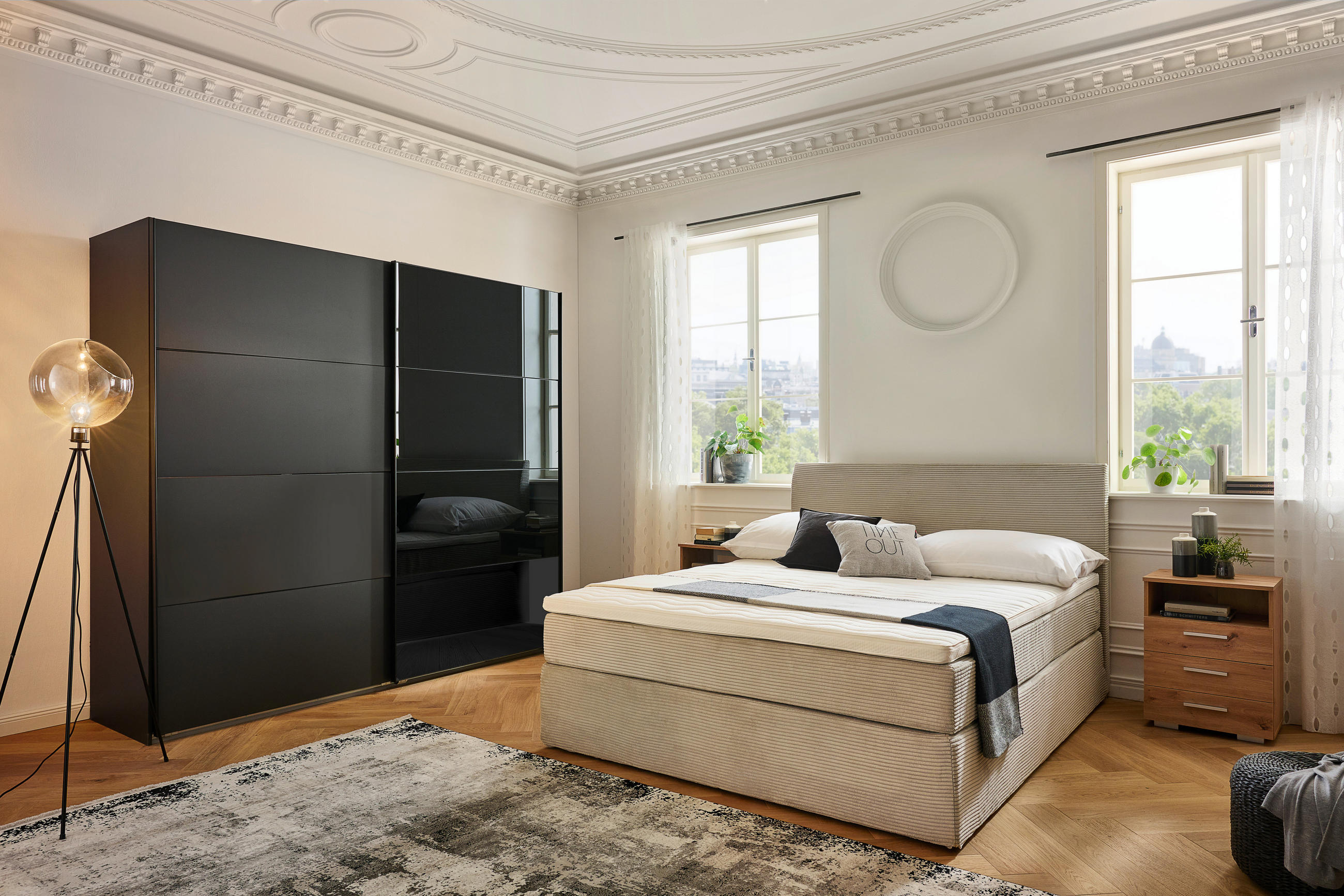 BOXSPRINGBETT 160/200 cm  in Hellgrau  - Hellgrau/Schwarz, Konventionell, Holz/Textil (160/200cm) - Carryhome