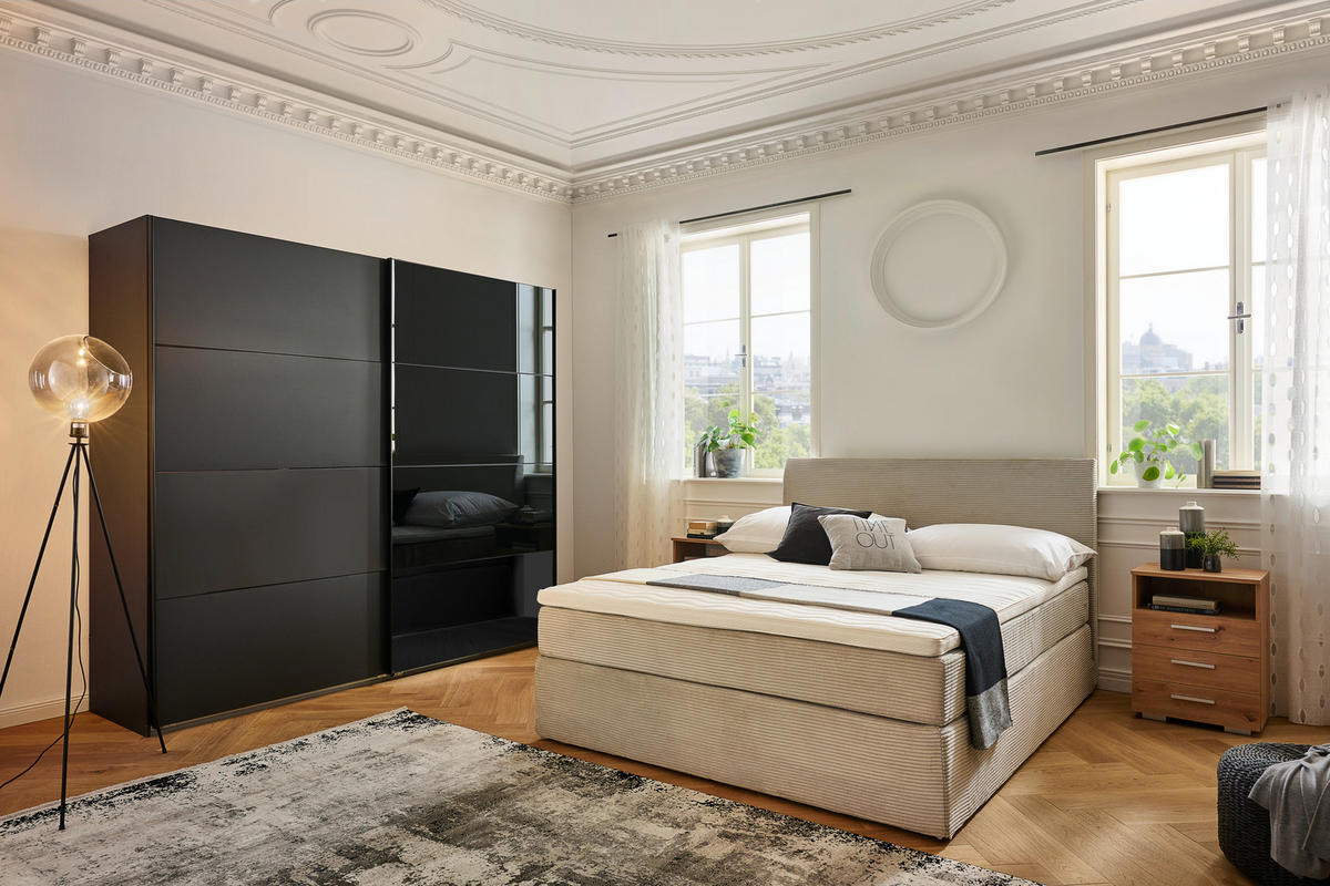 BOXSPRINGBETT 160/200 cm  in Hellgrau  - Hellgrau/Schwarz, KONVENTIONELL, Holz/Textil (160/200cm) - Boxxx