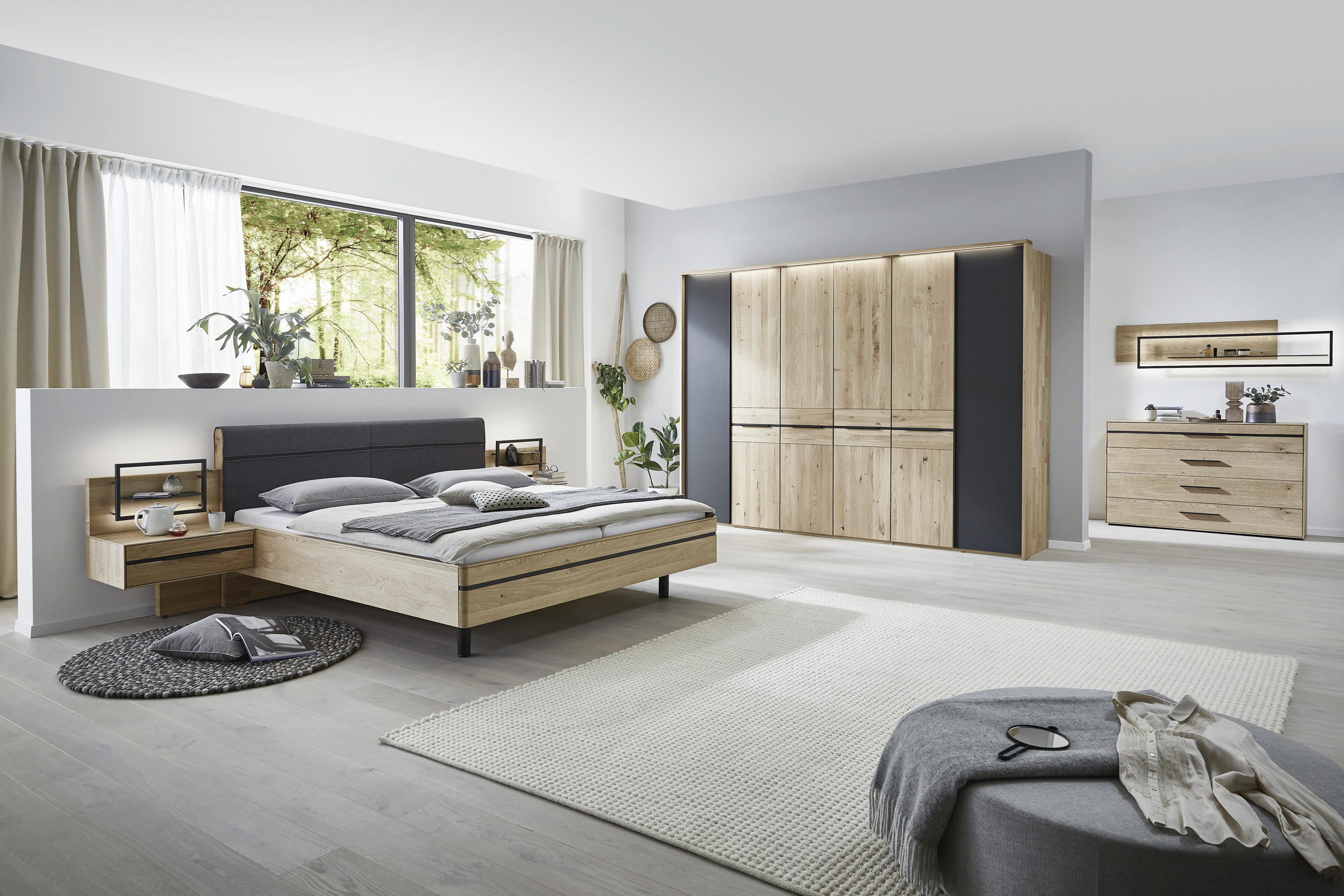 DREHTÜRENSCHRANK  in Schwarz, Eichefarben  - Eichefarben/Schwarz, Basics, Holz/Holzwerkstoff (301,9/223,3/62cm) - Valnatura
