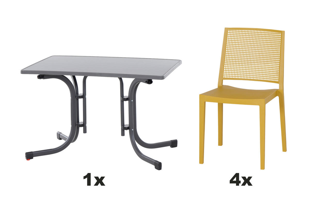 GARTENGARNITUR 5-teilig  - Gelb, Basics, Holzwerkstoff/Kunststoff (70/80/110cm) - Siena Garden