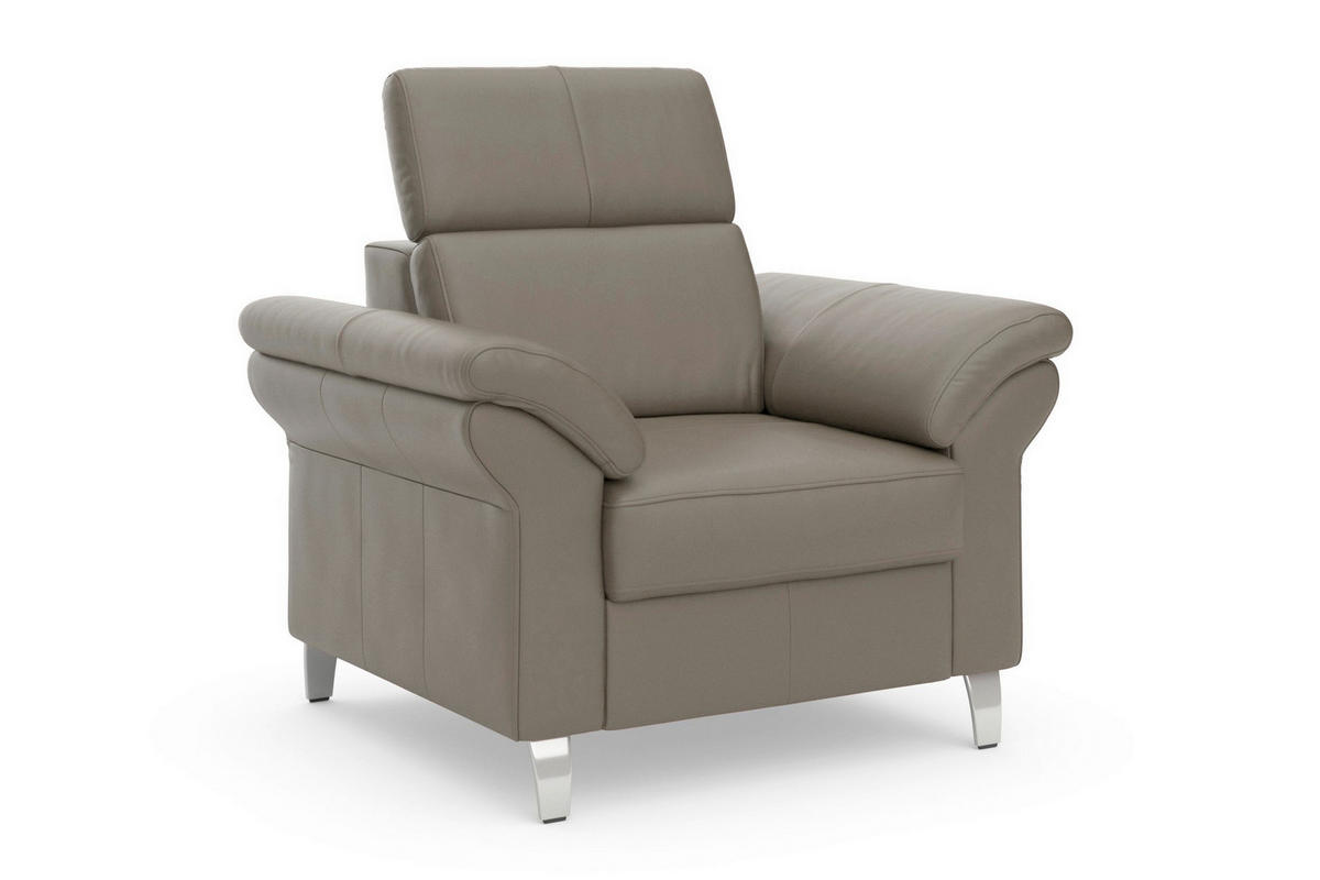 SESSEL in Echtleder Grau  - Chromfarben/Grau, Basics, Leder/Metall (101/84/93cm) - Sit & More