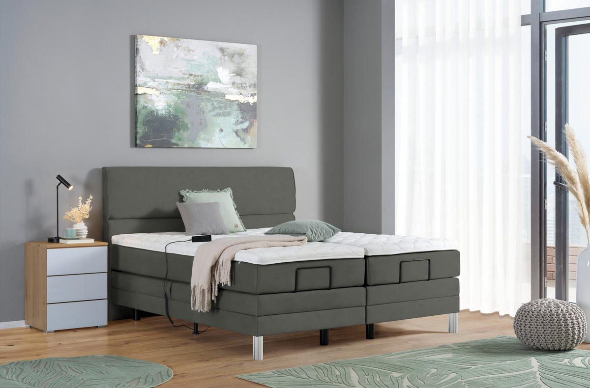 BOXSPRINGBETT 180/200 cm  in Grau  - Chromfarben/Grau, Konventionell, Kunststoff/Textil (180/200cm) - Voleo