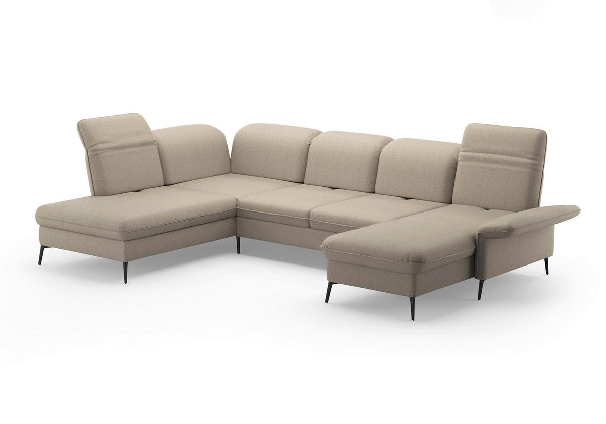 WOHNLANDSCHAFT in Flachgewebe Taupe  - Taupe/Schwarz, Konventionell, Textil/Metall (231/359/198cm) - Sit & More