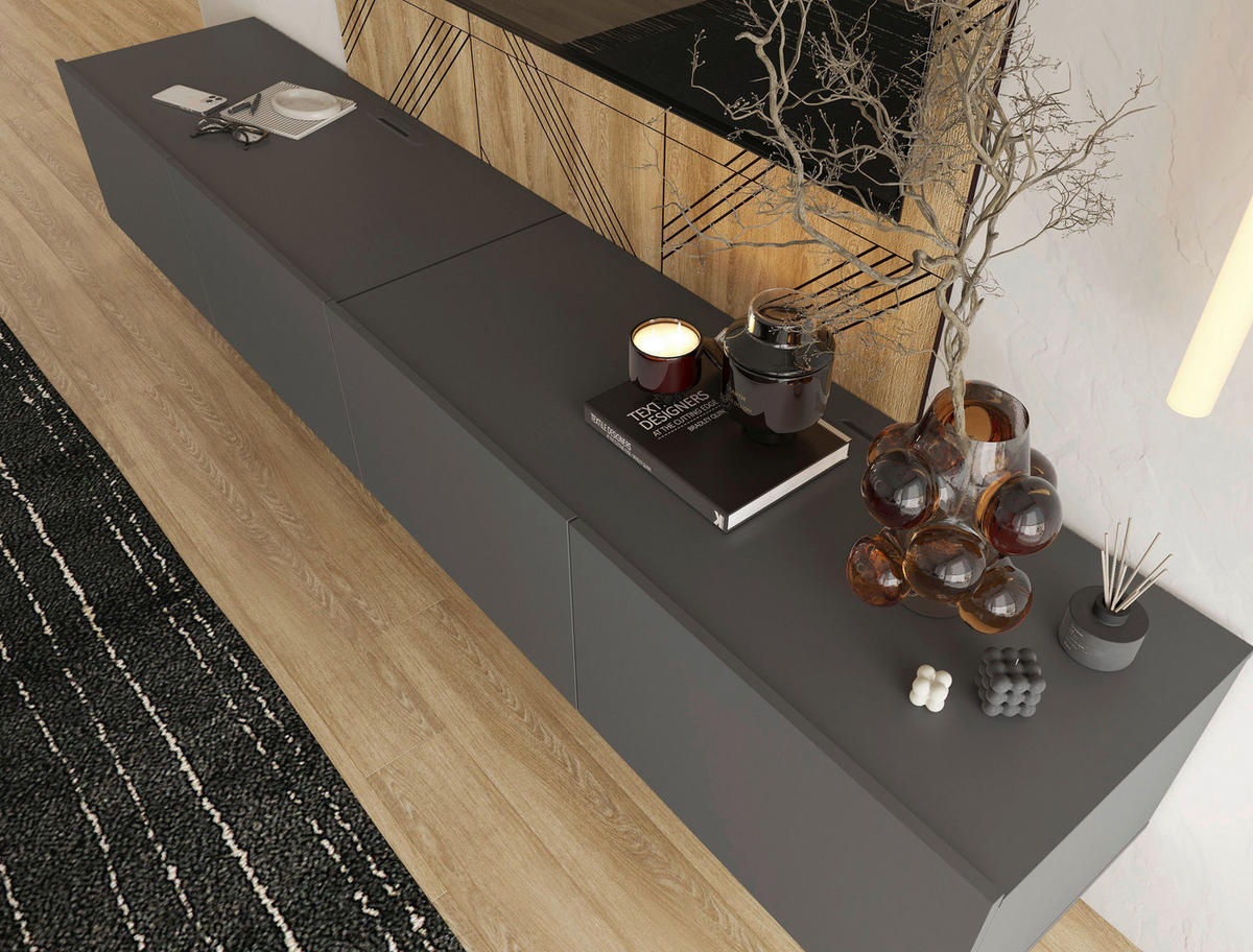 LOWBOARD Newniq  in 120/36,7/45 cm  - Anthrazit, Design, Holzwerkstoff (120/36,7/45cm) - Hom`in