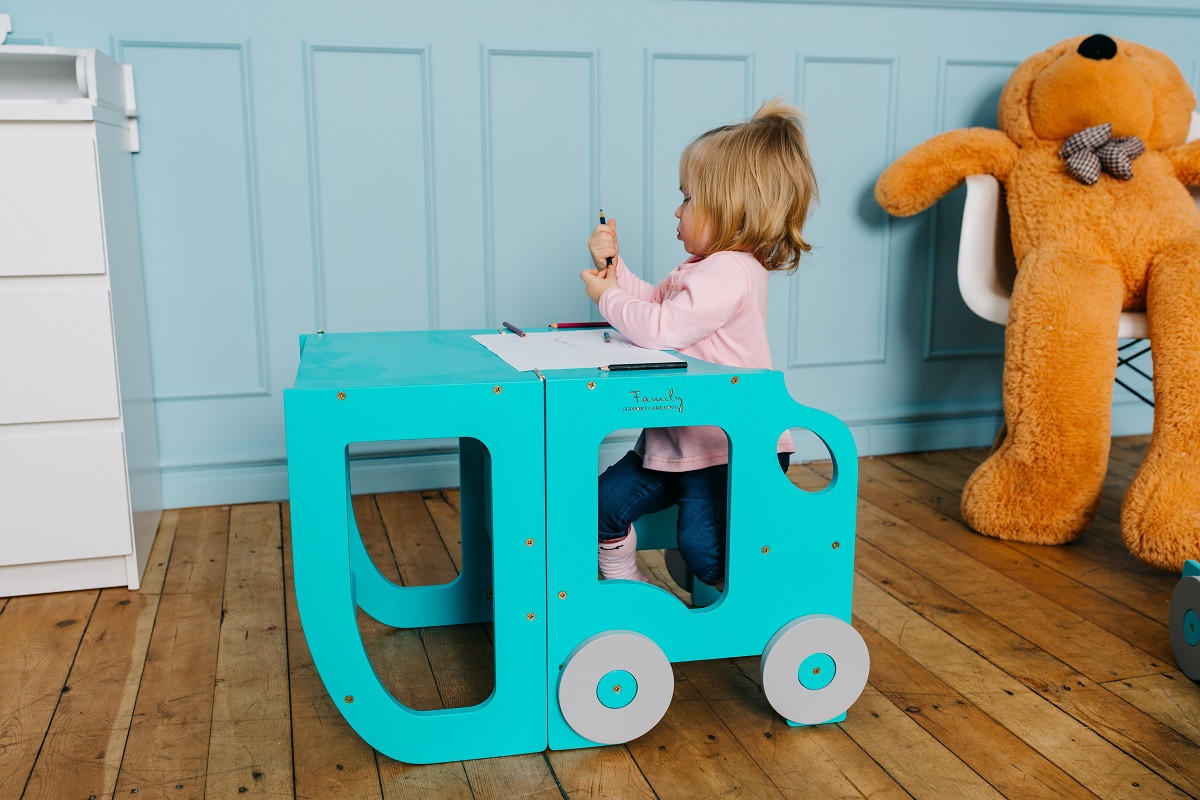 KOMBIHOCHSTUHL  - Blau, Basics, Holz (38/90/40cm)