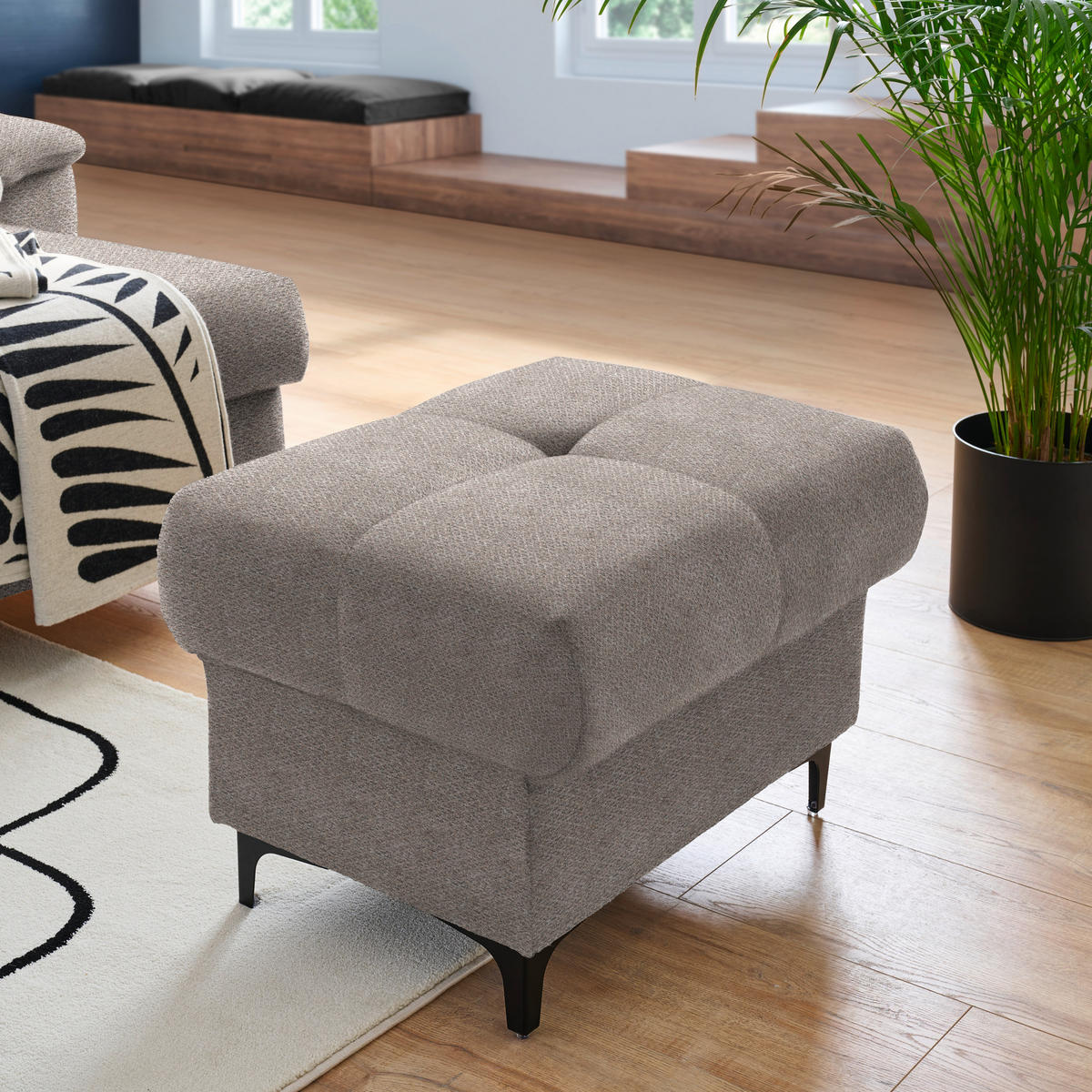 ECKSOFA in Chenille Braun  - Schwarz/Braun, Design, Textil/Metall (185/256cm) - Stylife