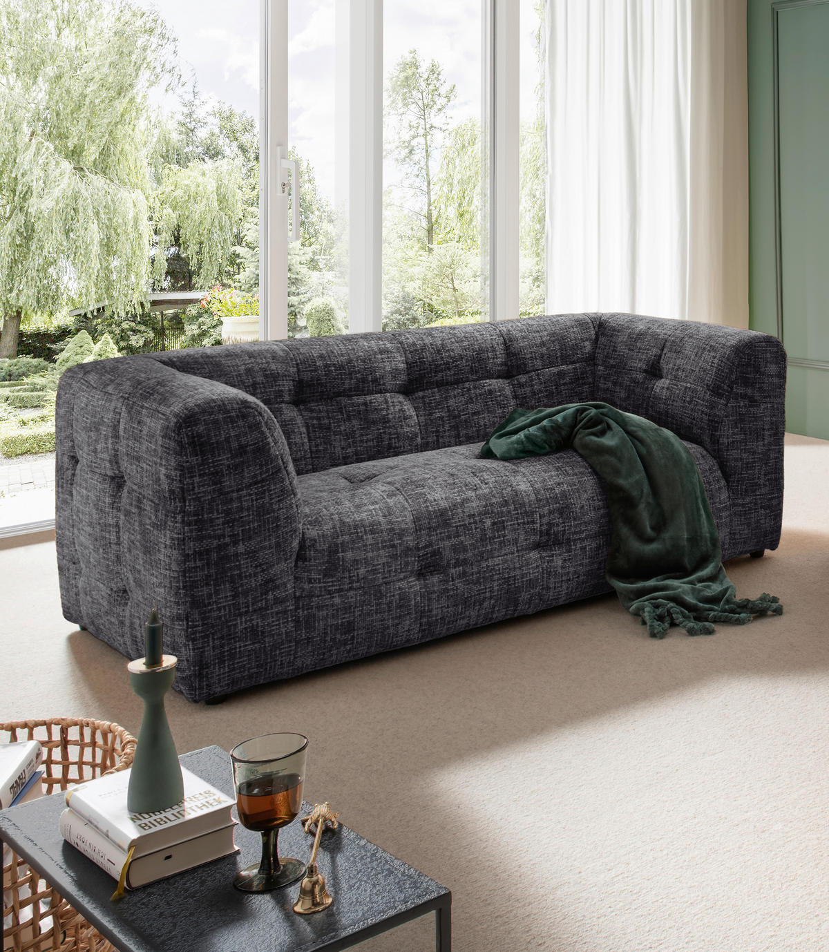2-SITZER-SOFA in Struktur Schwarz  - Schwarz, Design, Kunststoff/Textil (184/72/95cm) - Livetastic