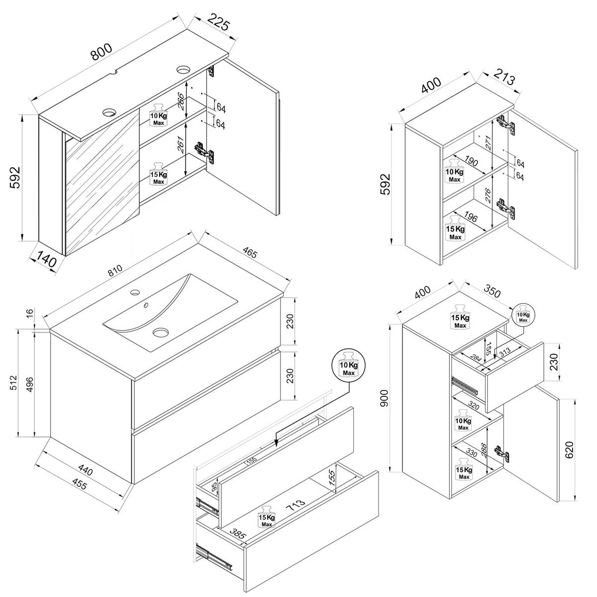 BADEZIMMER 5-teilig  in 121 cm  - Honigeiche/Anthrazit, Trend, Keramik/Holzwerkstoff (121cm) - MID.YOU