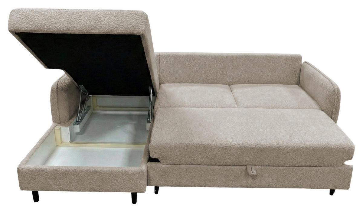 ECKSOFA LAPIT Taupe Chenille Zierkissen, Rückenkissen, Bettkasten  - Taupe/Schwarz, Design, Holz/Textil (170/240cm) - MID.YOU