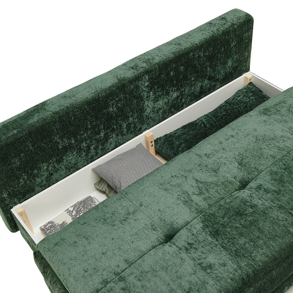 SCHLAFSOFA in Chenille, Plüsch Grün  - Schwarz/Grün, Design, Textil/Metall (208/73/92/102cm) - Novel