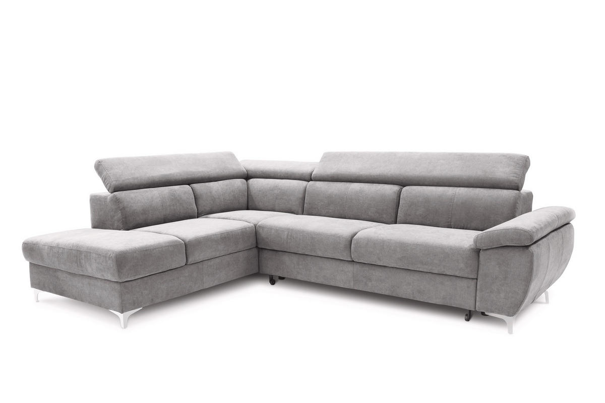 SAROKGARNITÚRA fa, textil, faalapú anyag szürke  - krómszínű/szürke, Design, faalapú anyag/textil (218/81/98/286cm) - Hom`in