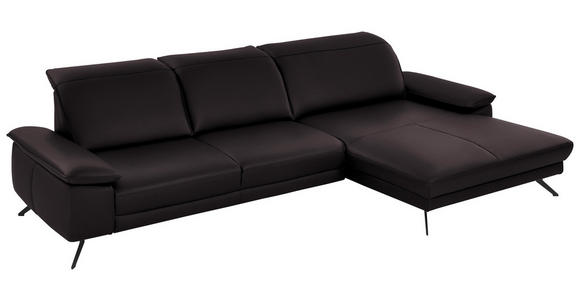 ECKSOFA Rivello in Echtleder Dunkelbraun  328/193 cm  - Dunkelbraun/Schwarz, Design, Leder/Metall (328/193cm) - Dieter Knoll