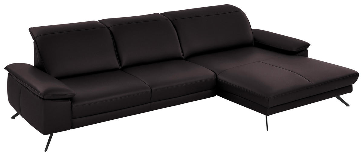 ECKSOFA in Echtleder Dunkelbraun  328/193 cm  - Dunkelbraun/Schwarz, Design, Leder/Metall (328/193cm) - Dieter Knoll