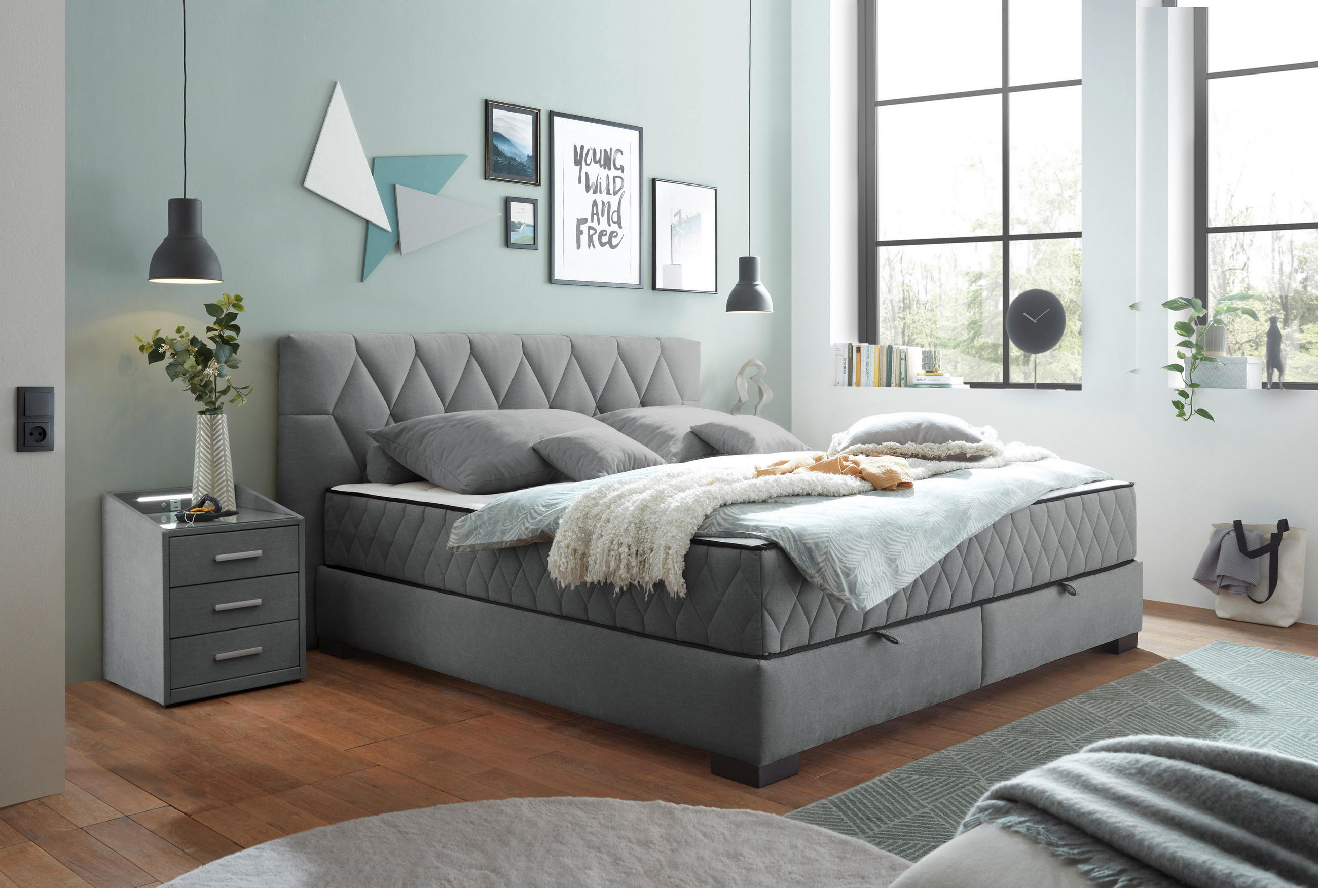 BOXBETT 180/200 cm  in Anthrazit  - Anthrazit/Schwarz, Modern, Holzwerkstoff/Kunststoff (180/200cm) - MID.YOU