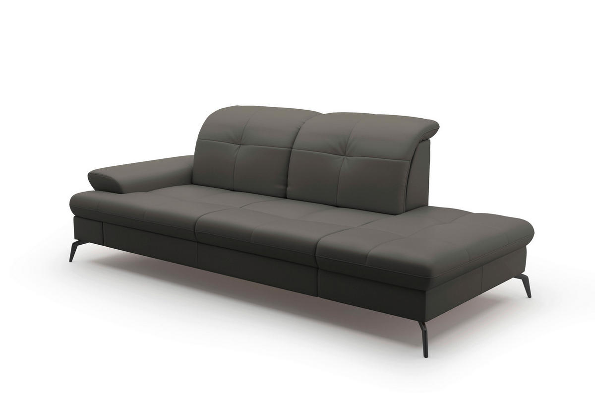 RÉCAMIERE Anthrazit Kombination Echtleder/Stoff Vliesstoff  - Anthrazit/Schwarz, KONVENTIONELL, Leder/Textil (231/90/122cm) - Sit & More
