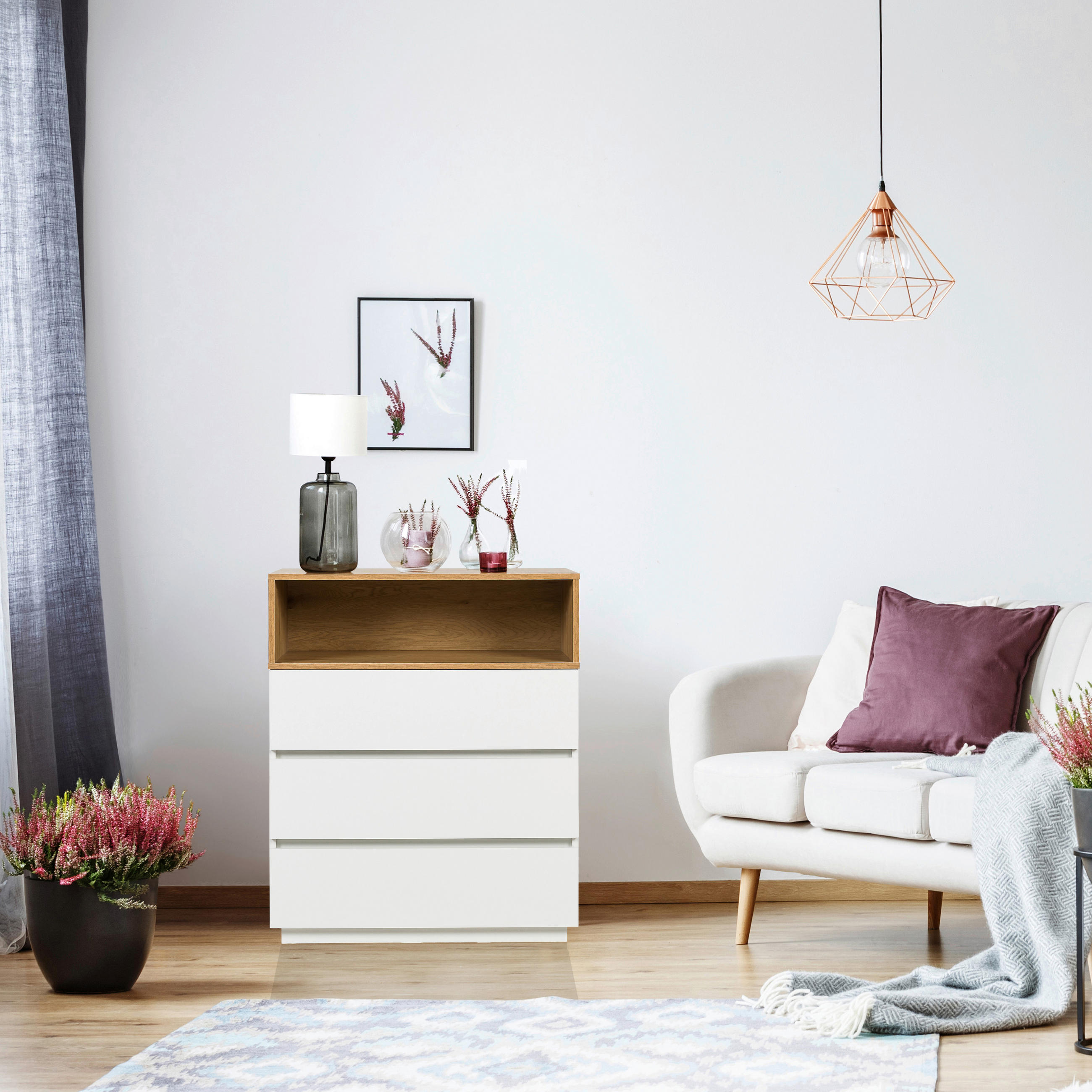KOMMODE  in 80/100/40 cm  - Eichefarben/Weiß, MODERN, Holzwerkstoff/Kunststoff (80/100/40cm) - MID.YOU